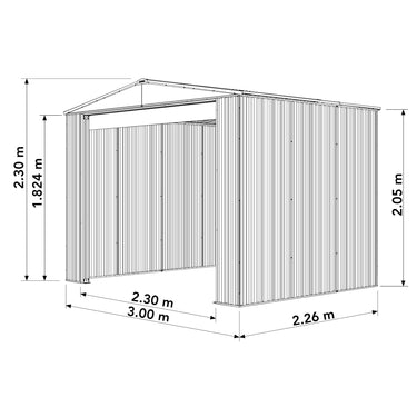 Absco 3.00mW x 2.26mD x 2.30mH Bush Ranger Garage with Roller Shutter Door - Pale Eucalypt - Shed City